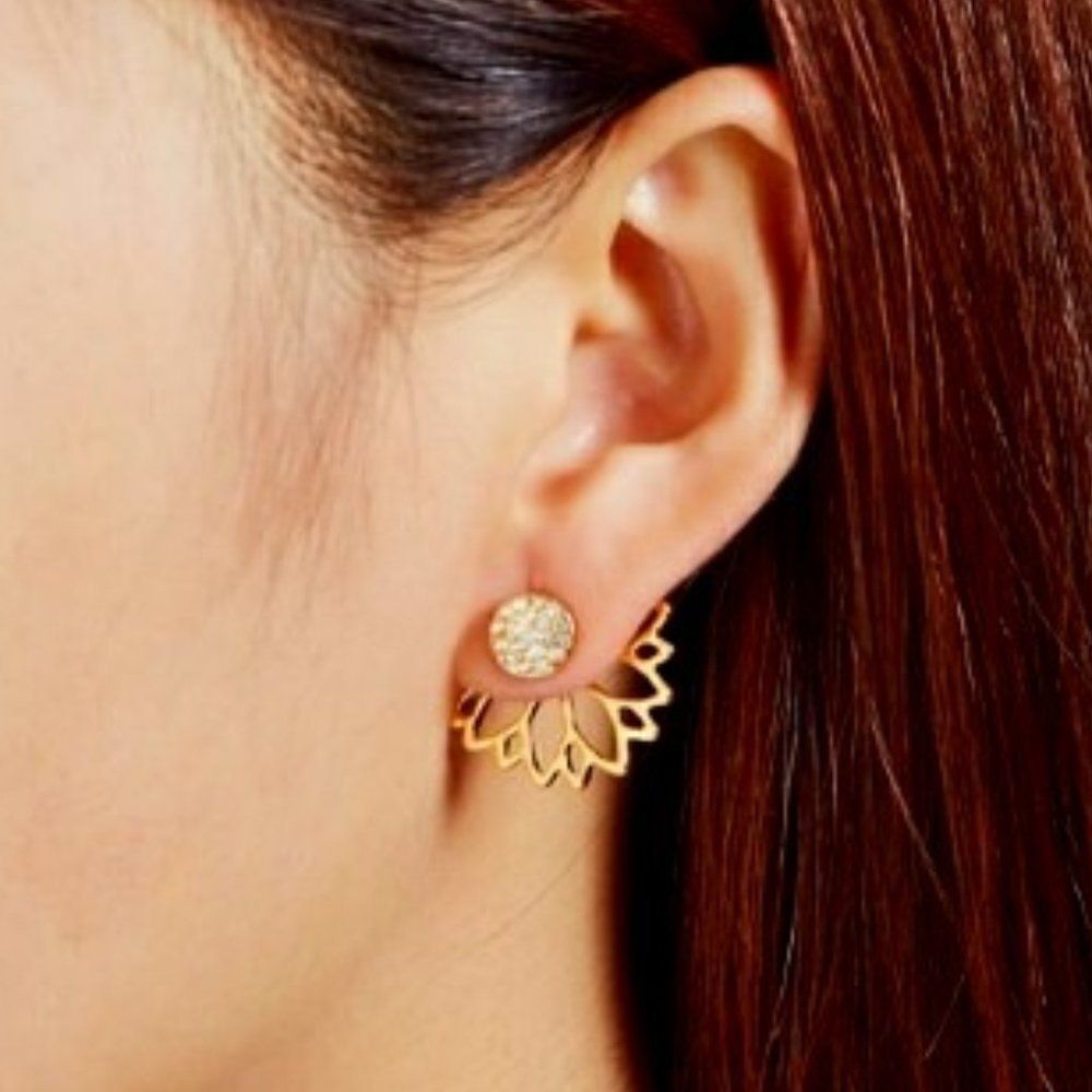 GOLD LOTUS FLOWER DIAMOND EARRINGS